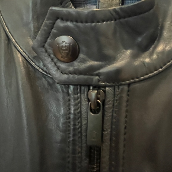 Massimo dutti leather racing jacket in dark blue - Picture 3 of 10